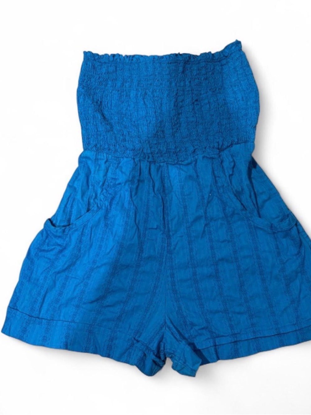 OP Bright Blue Strapless Smocked Romper